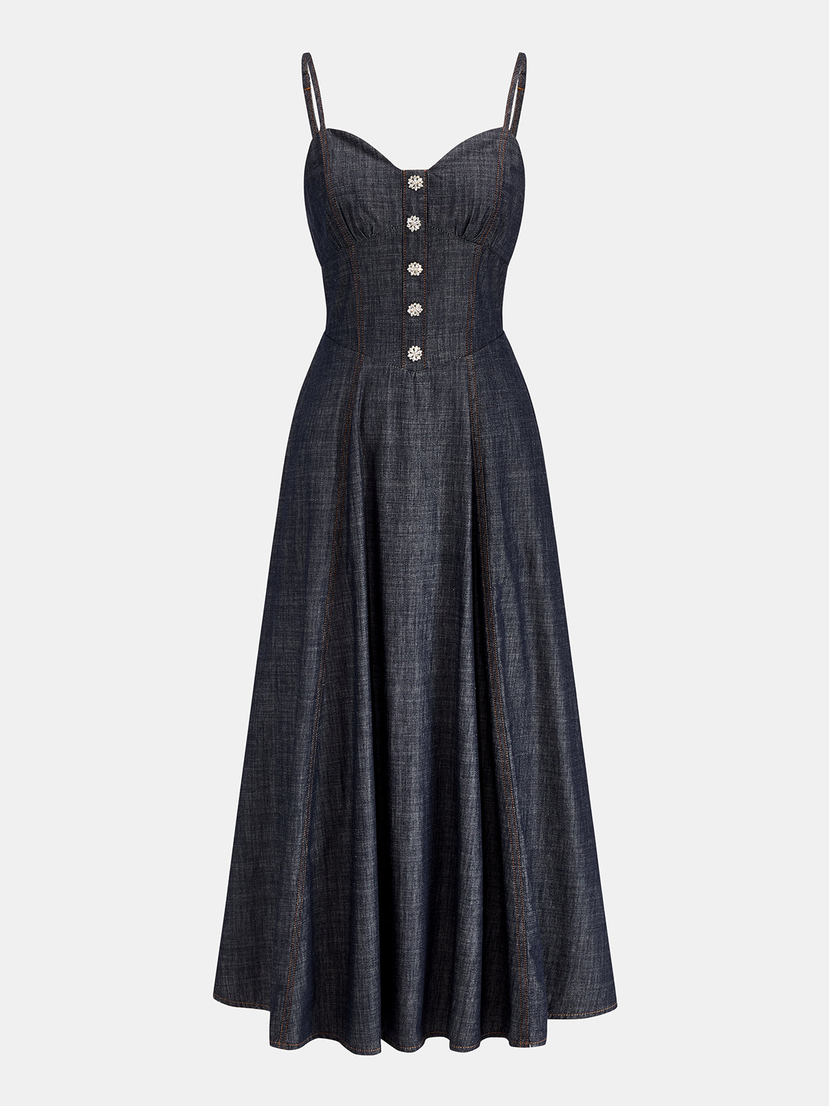 Rhinestone Decor Denim Slip Midi Dress