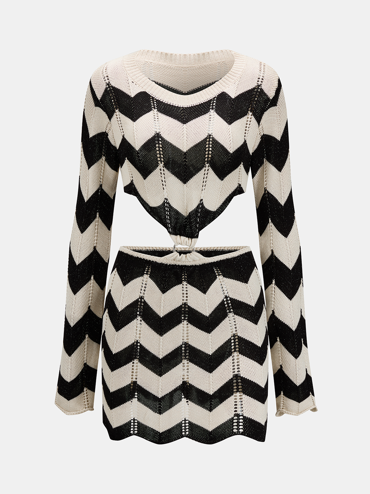Long Sleeve Cutout Chevron Knit Mini Dress