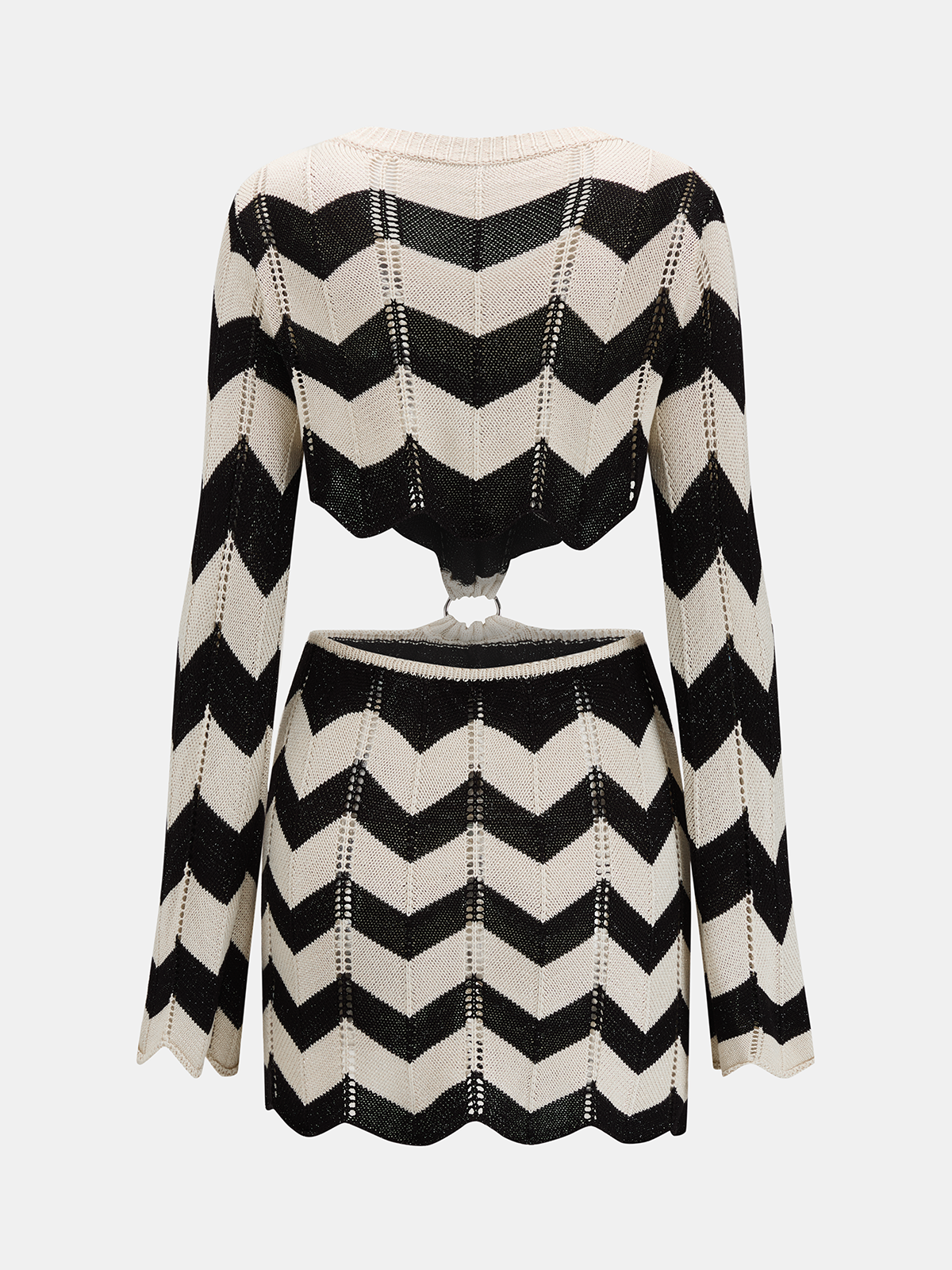 Long Sleeve Cutout Chevron Knit Mini Dress
