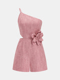 One Shoulder 3D Flower Cutout Romper