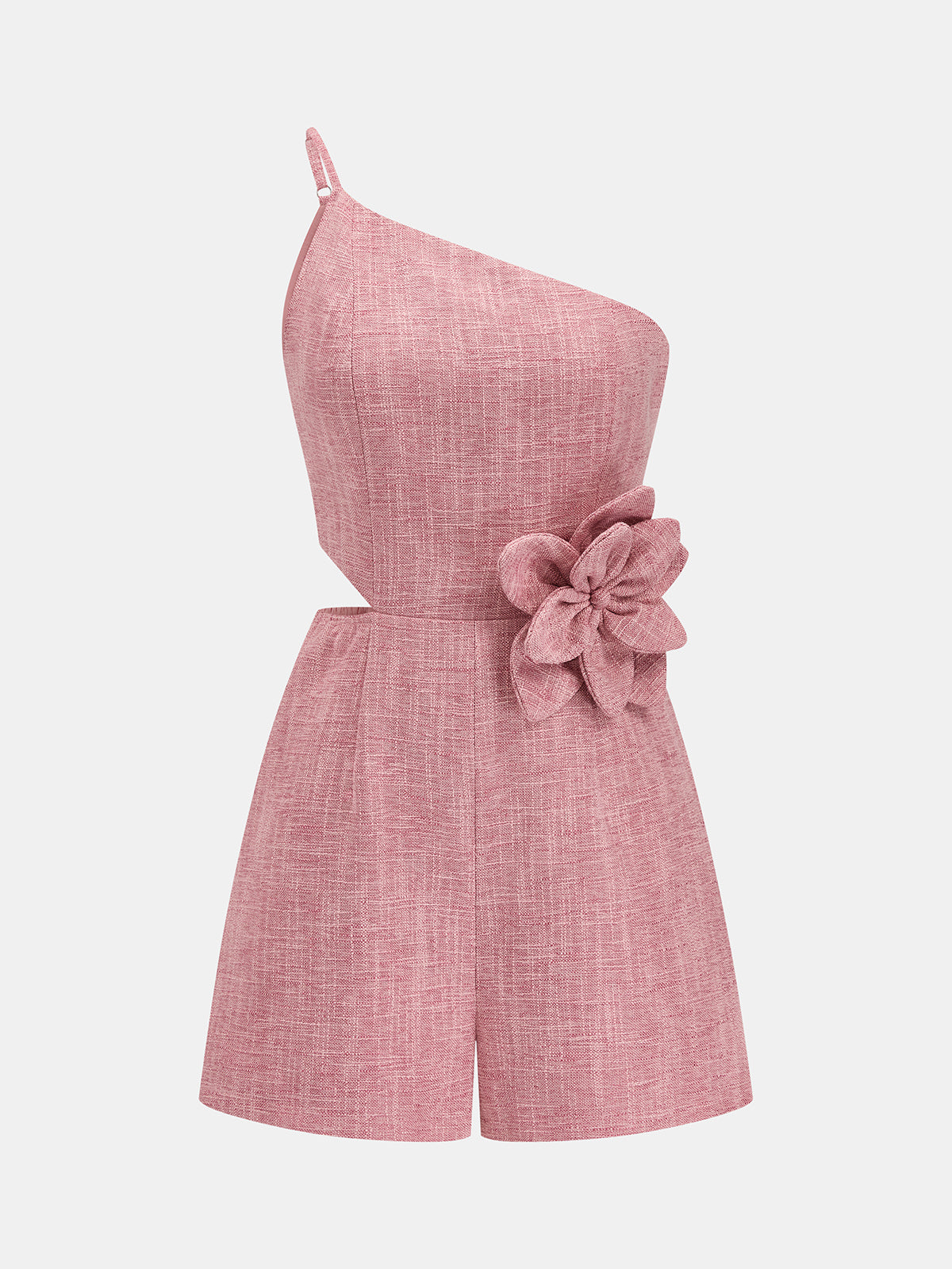 One Shoulder 3D Flower Cutout Romper