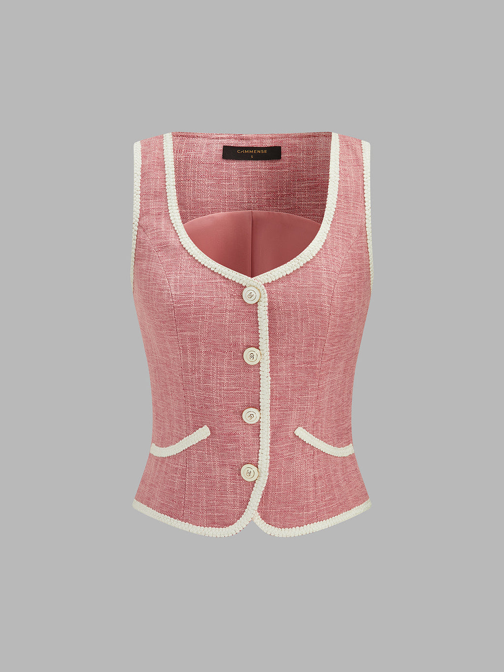Contrast Piping Tweed Two Piece Skirt Set