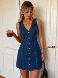 Sleeveless Tie-Back Denim Mini Dress