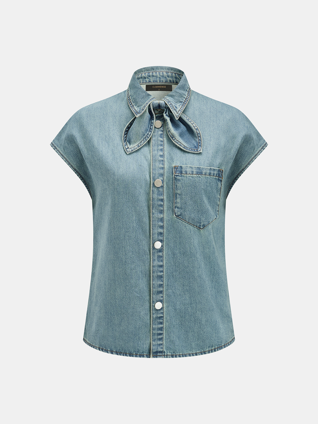 Denim Bow Tie Blouse & Shorts Set