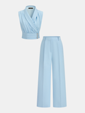 Tailored Sleeveless Blazer & Wide-Leg Pants Set