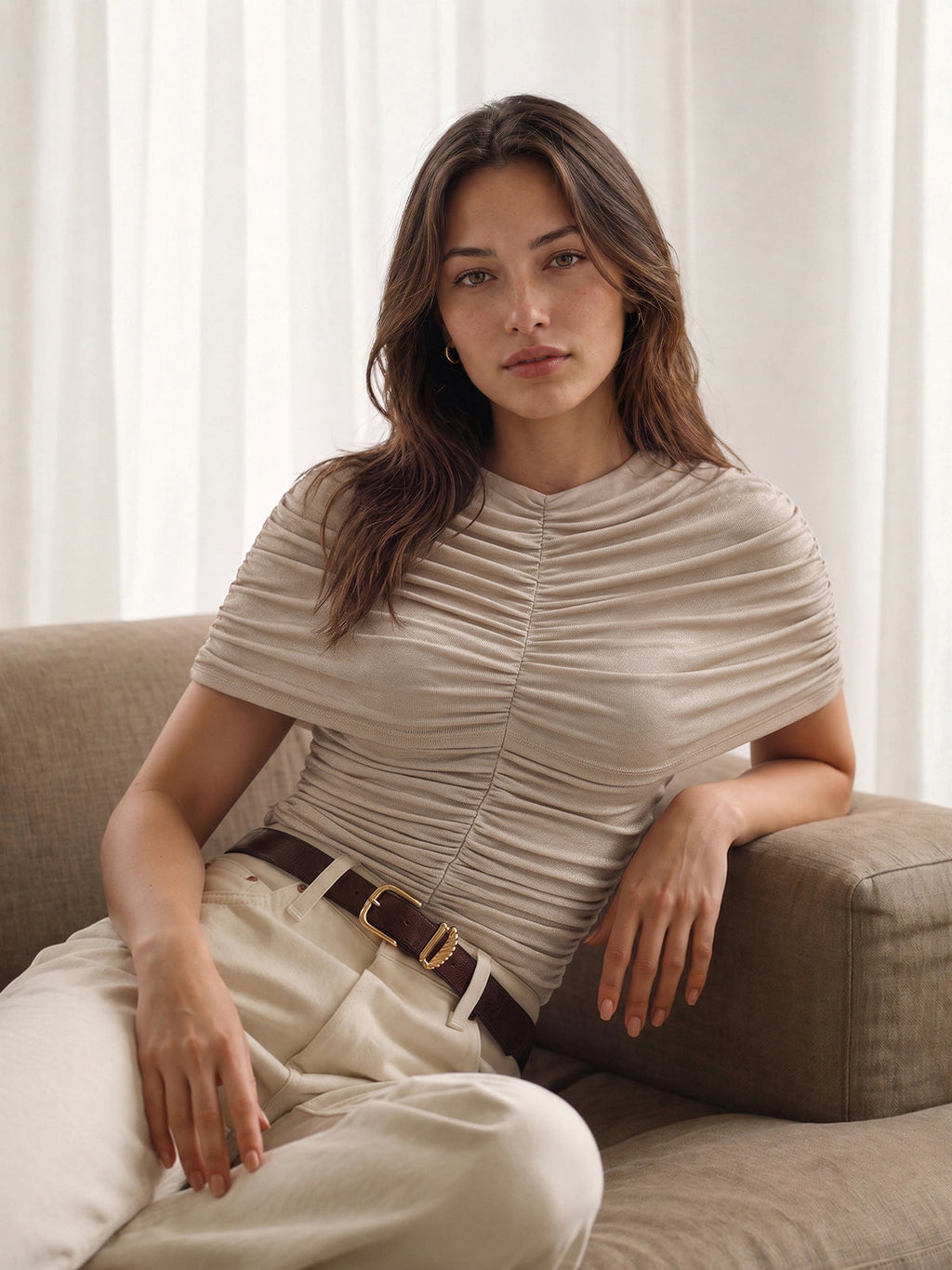 Draped Cape Ruched Slim Top