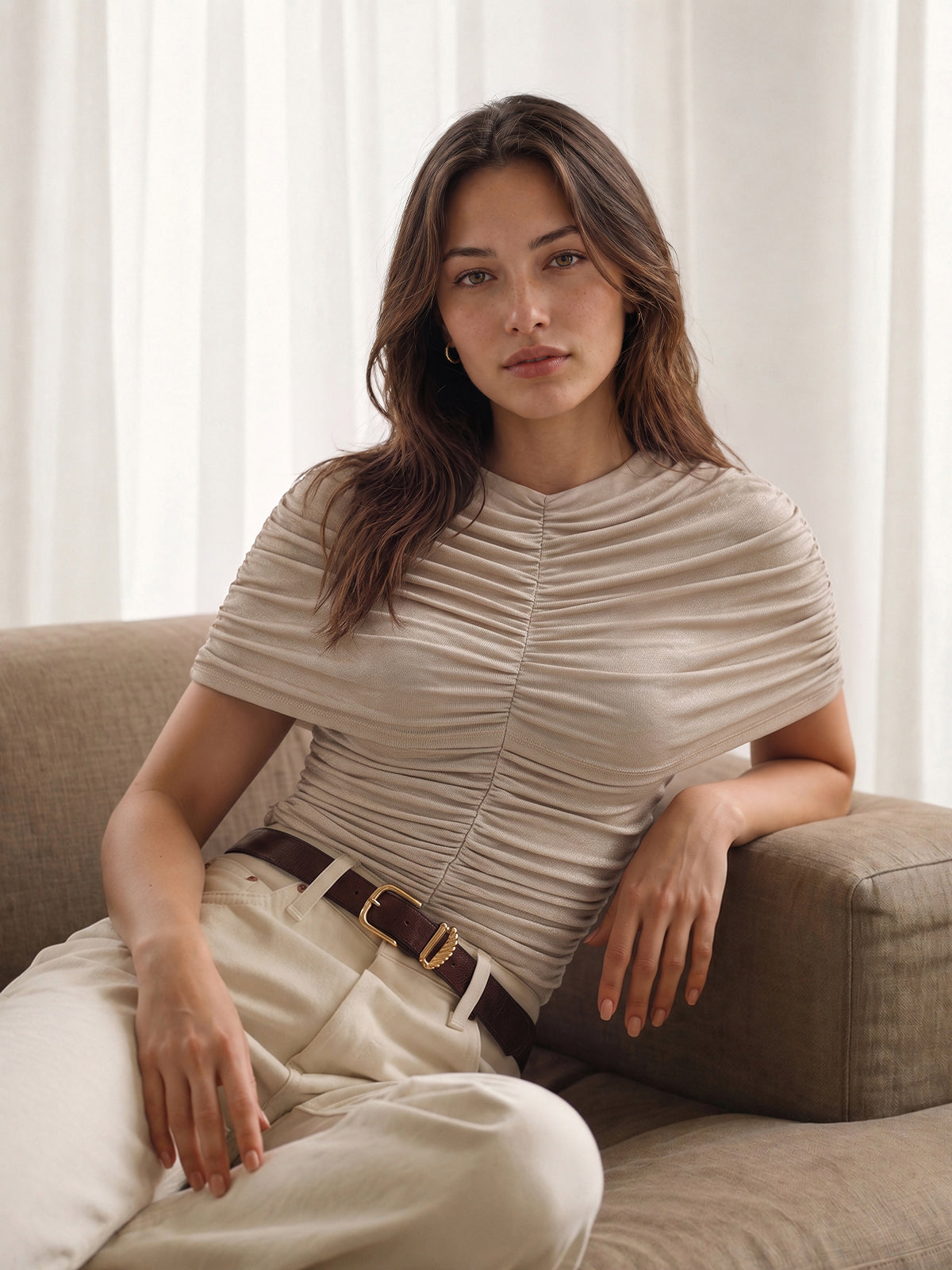 Draped Cape Ruched Slim Top