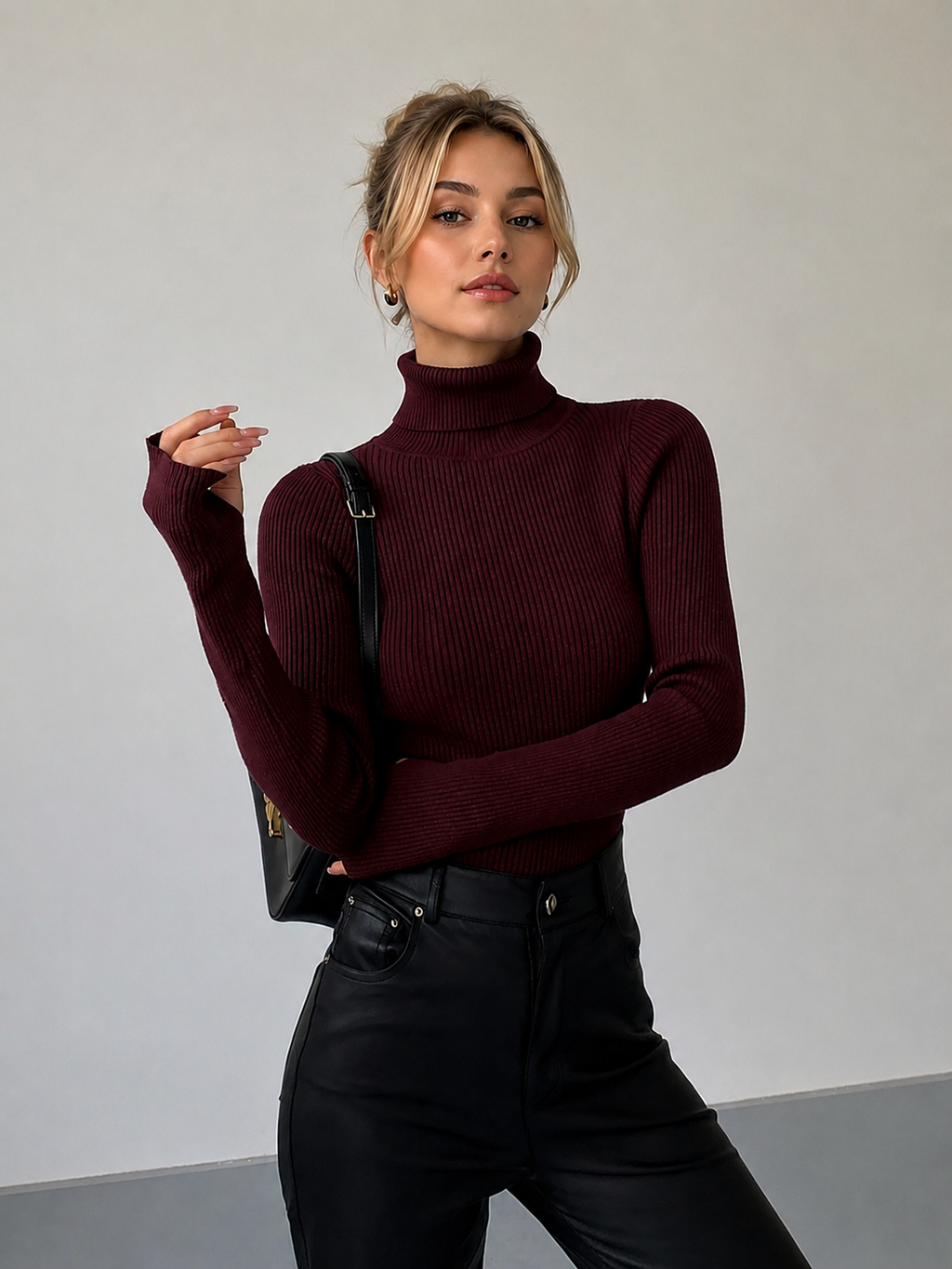 Minimalist Turtleneck Slim Knit Top