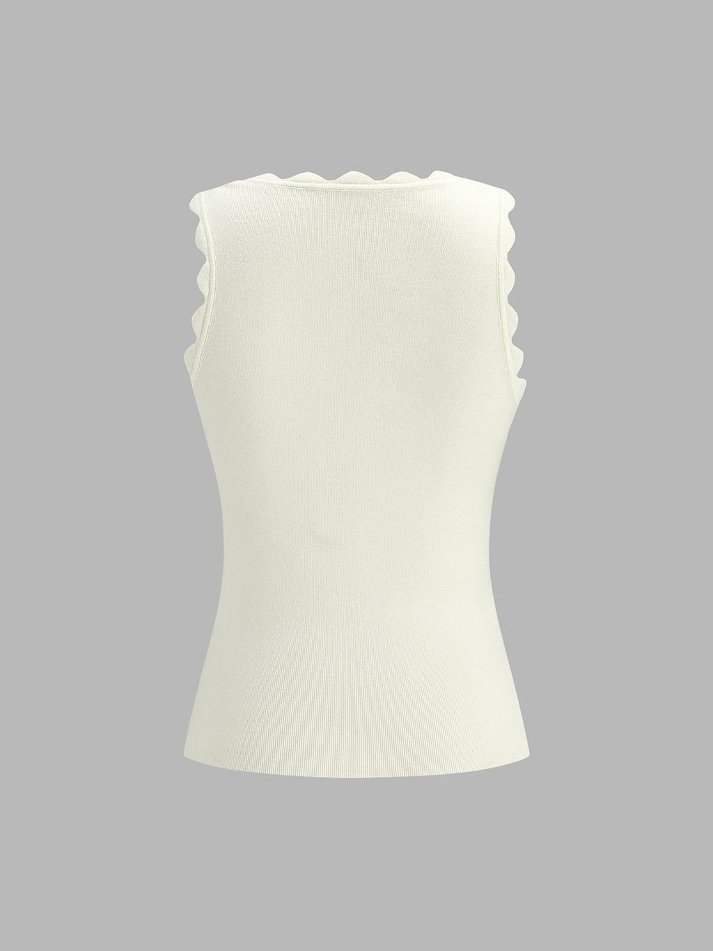 Scallop Edge Square Neck Ribbed Knit Tank Top