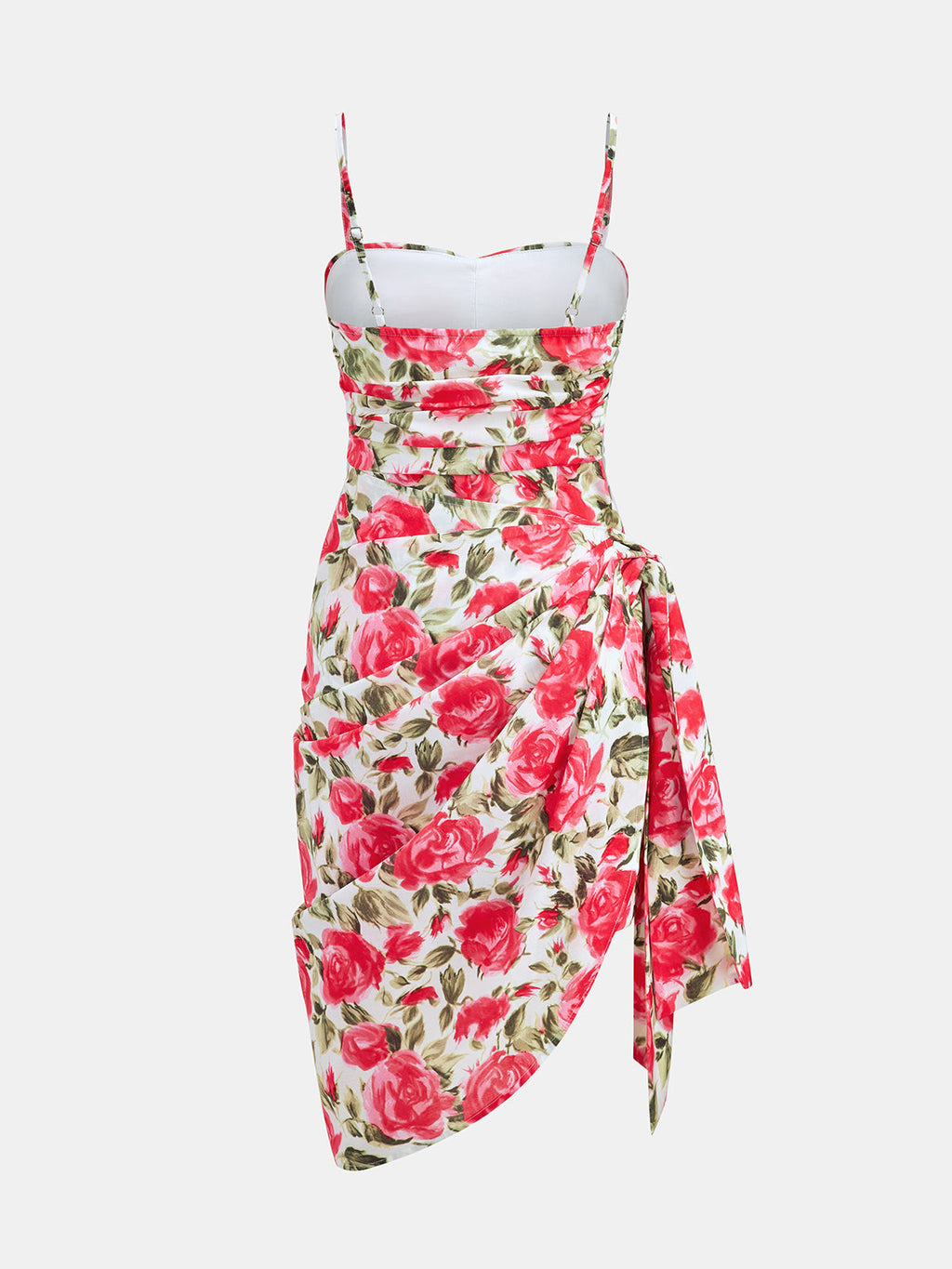 Floral Draped Asymmetric Midi Dress