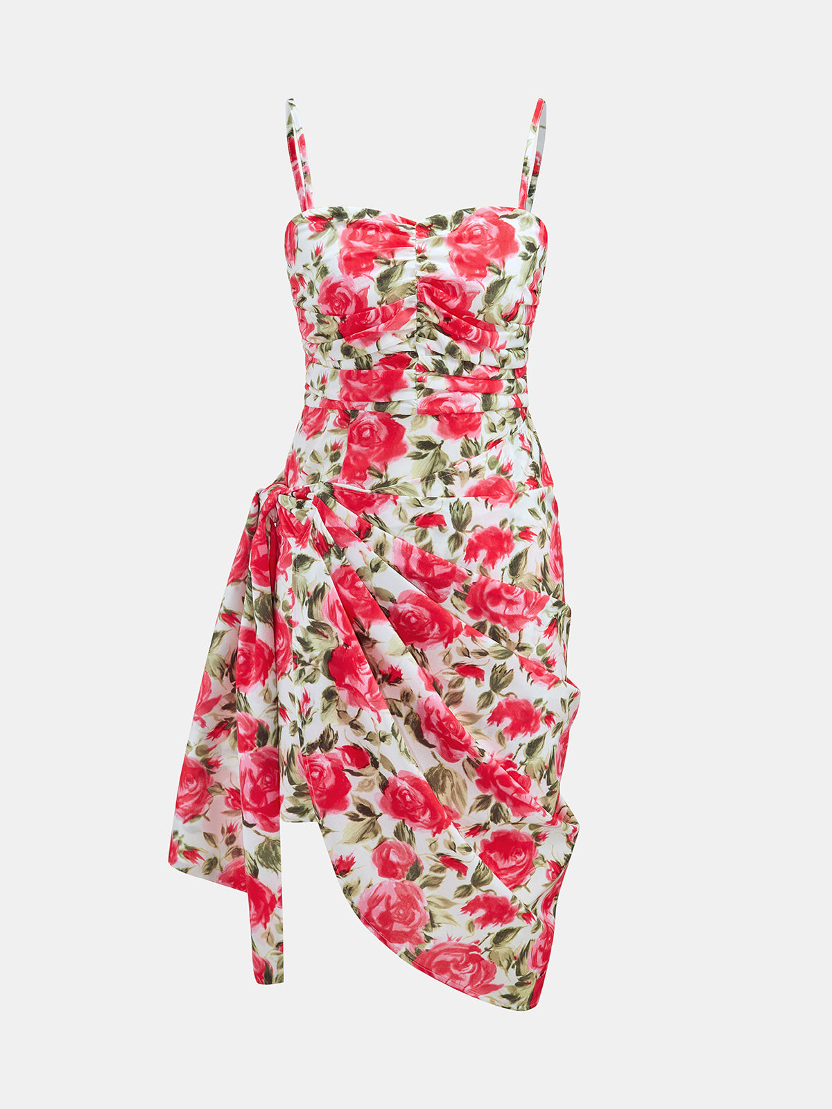 Floral Draped Asymmetric Midi Dress