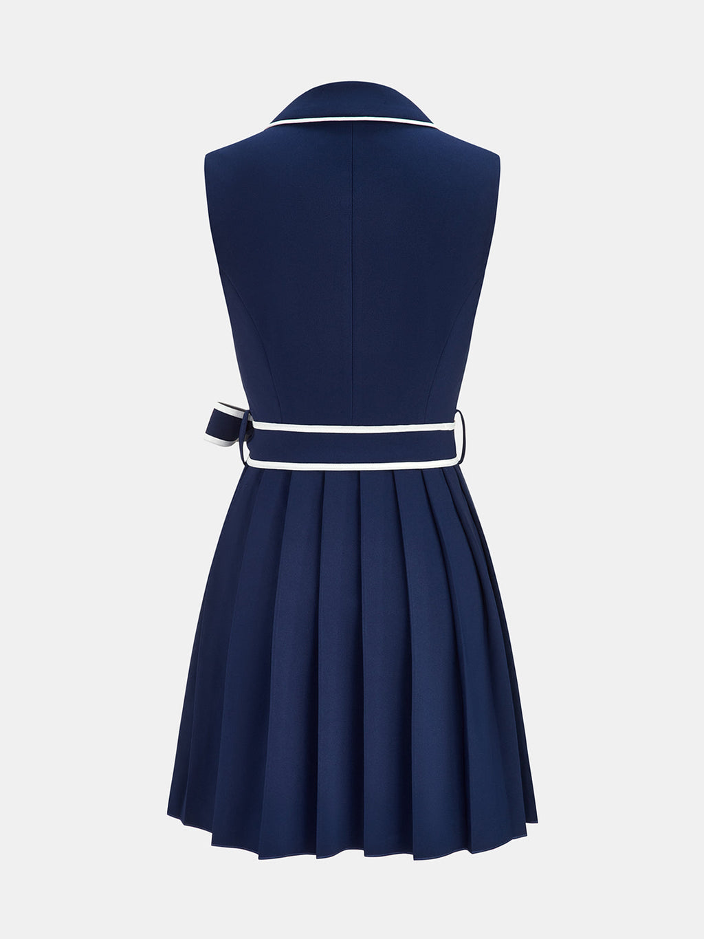 Contrast Trim Belted Lapel Pleat Mini Dress