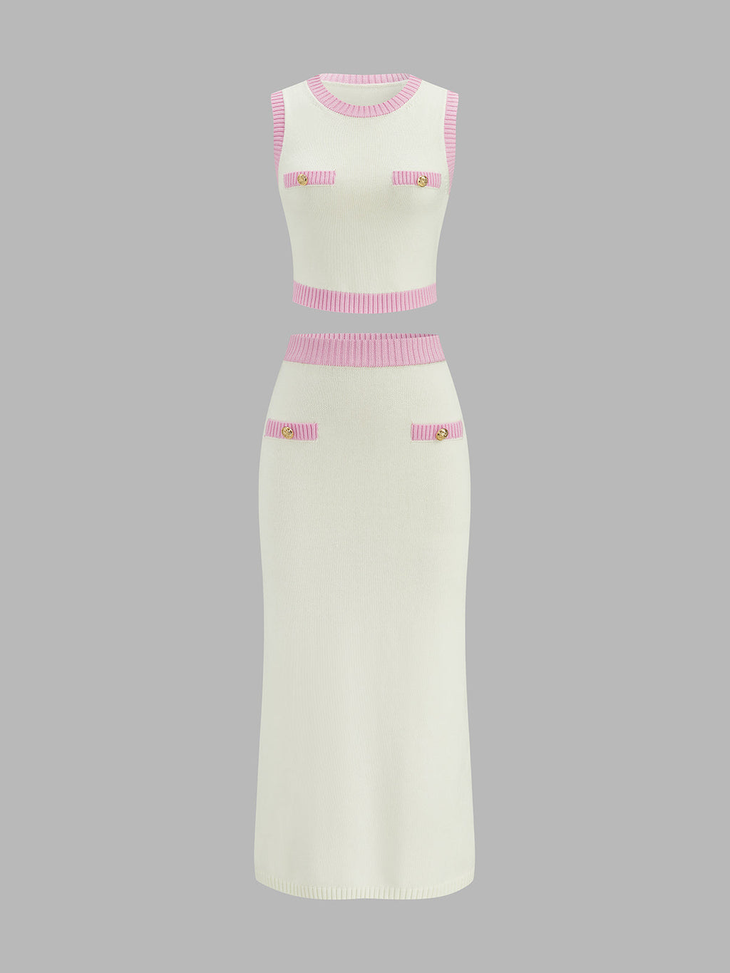 Contrast Trim Knit Two Piece Skirt Set