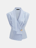 Striped Lapel Single Button Blouse