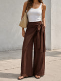 Wrap Tie Crinkle Wide Leg Pants