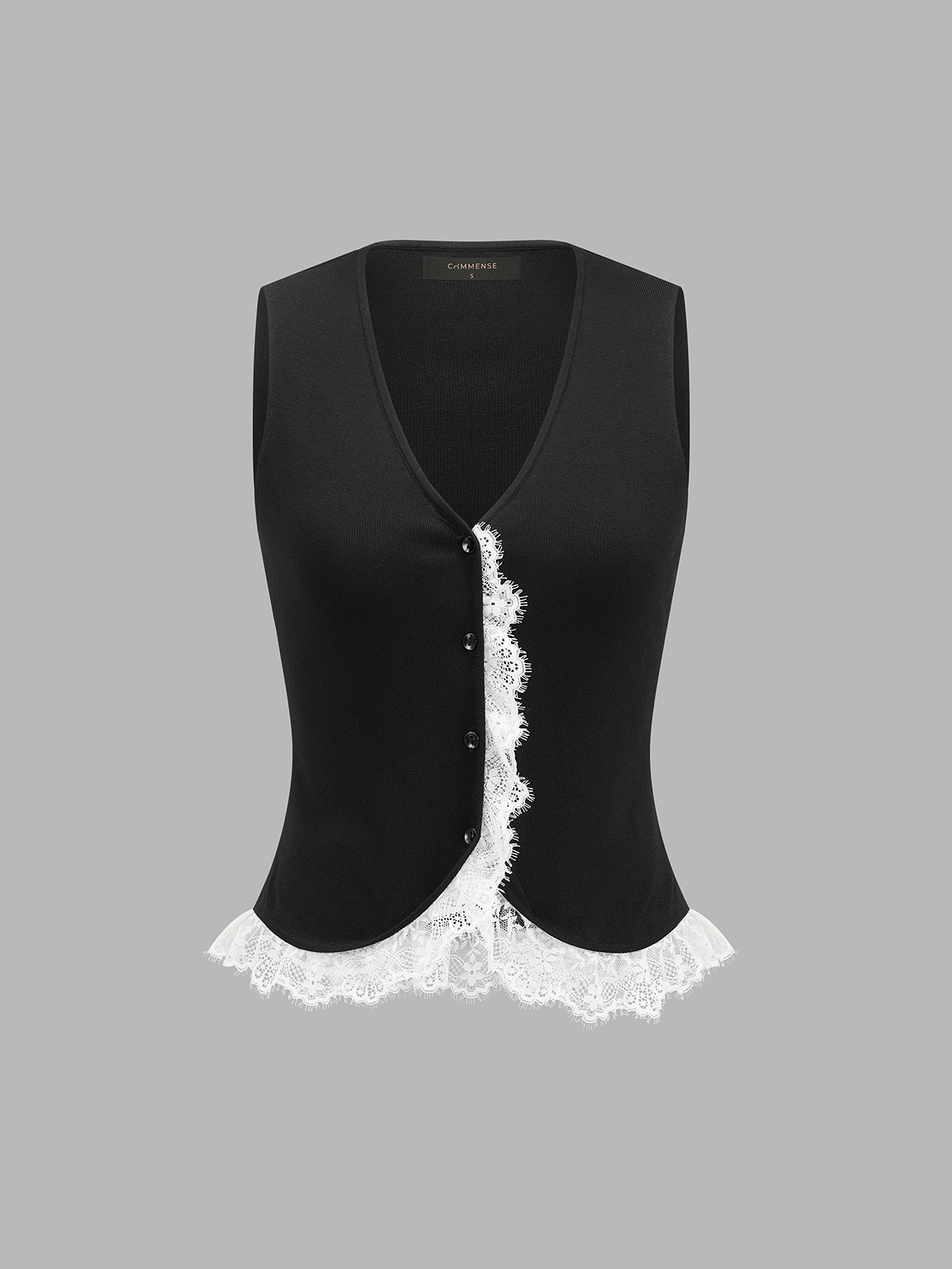 Lace Trim V Neck Knit Vest