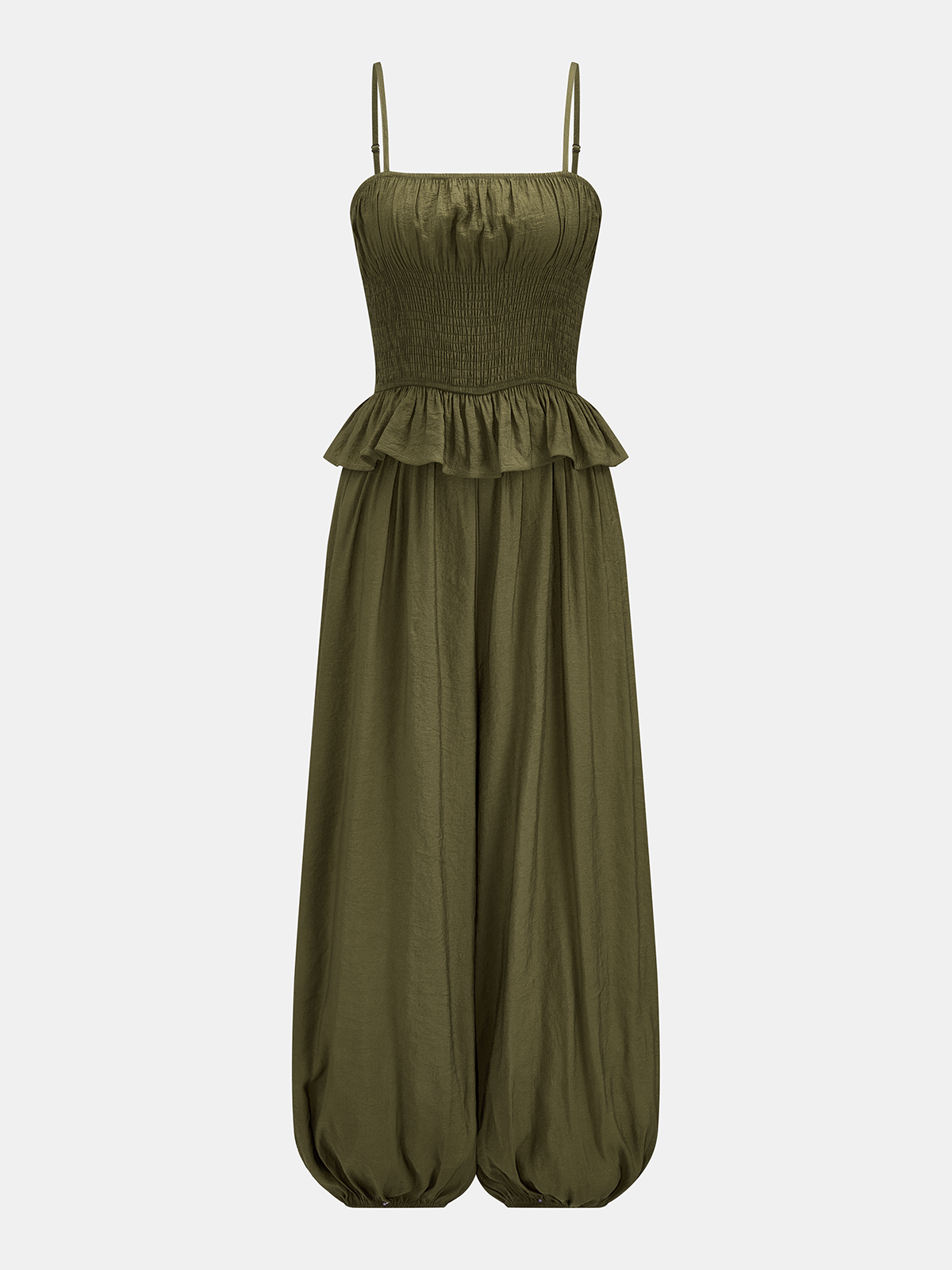 Smocked Ruffle Cami Balloon Hem Jumpsuit