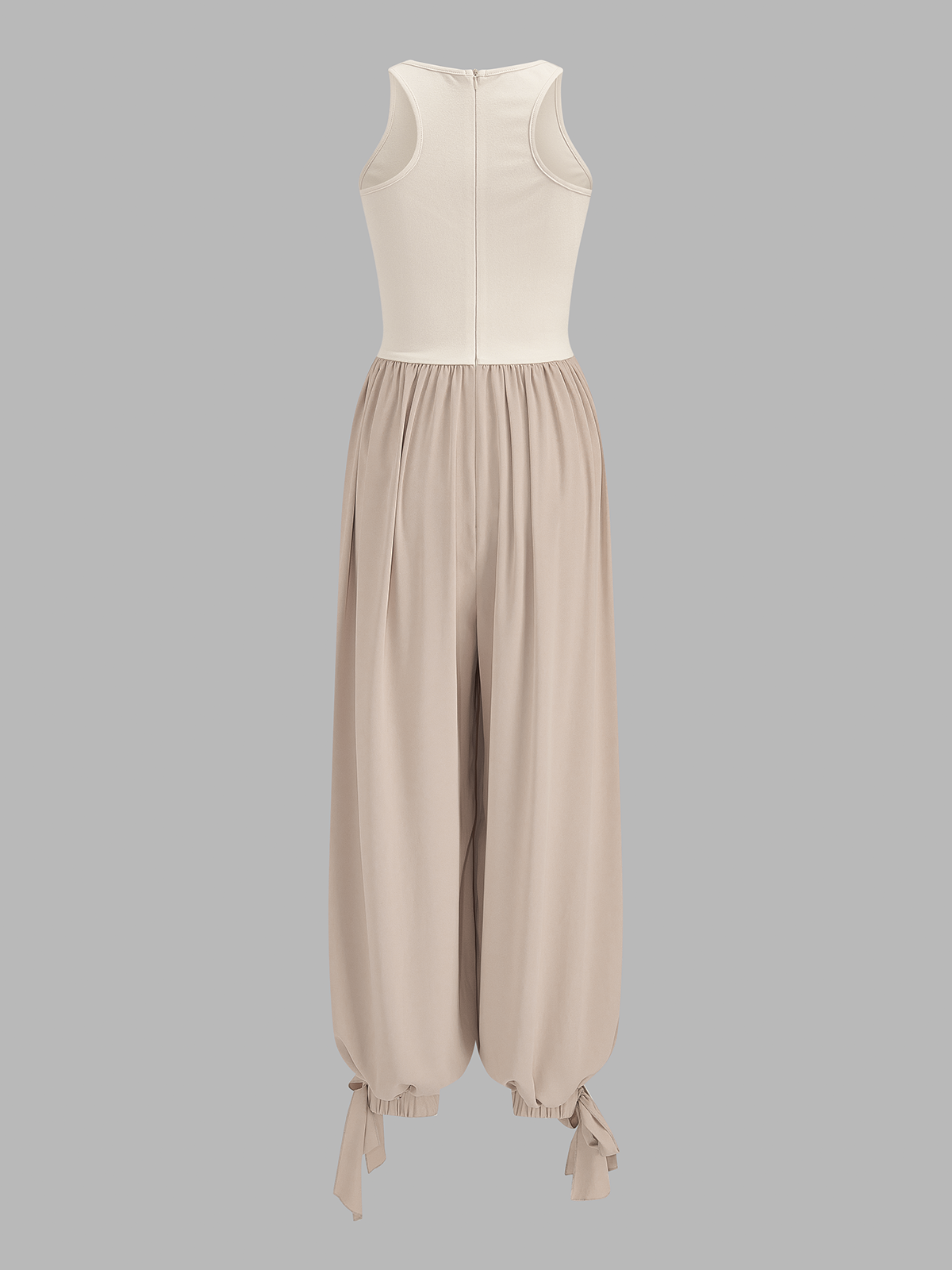 Two-Tone Sleeveless Tie Cuff Balloon Jumpsuit