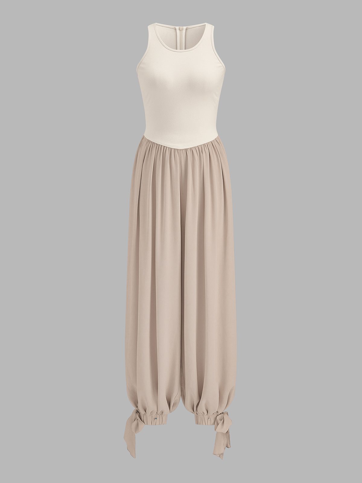 Two-Tone Sleeveless Tie Cuff Balloon Jumpsuit