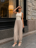 Two-Tone Sleeveless Tie Cuff Balloon Jumpsuit
