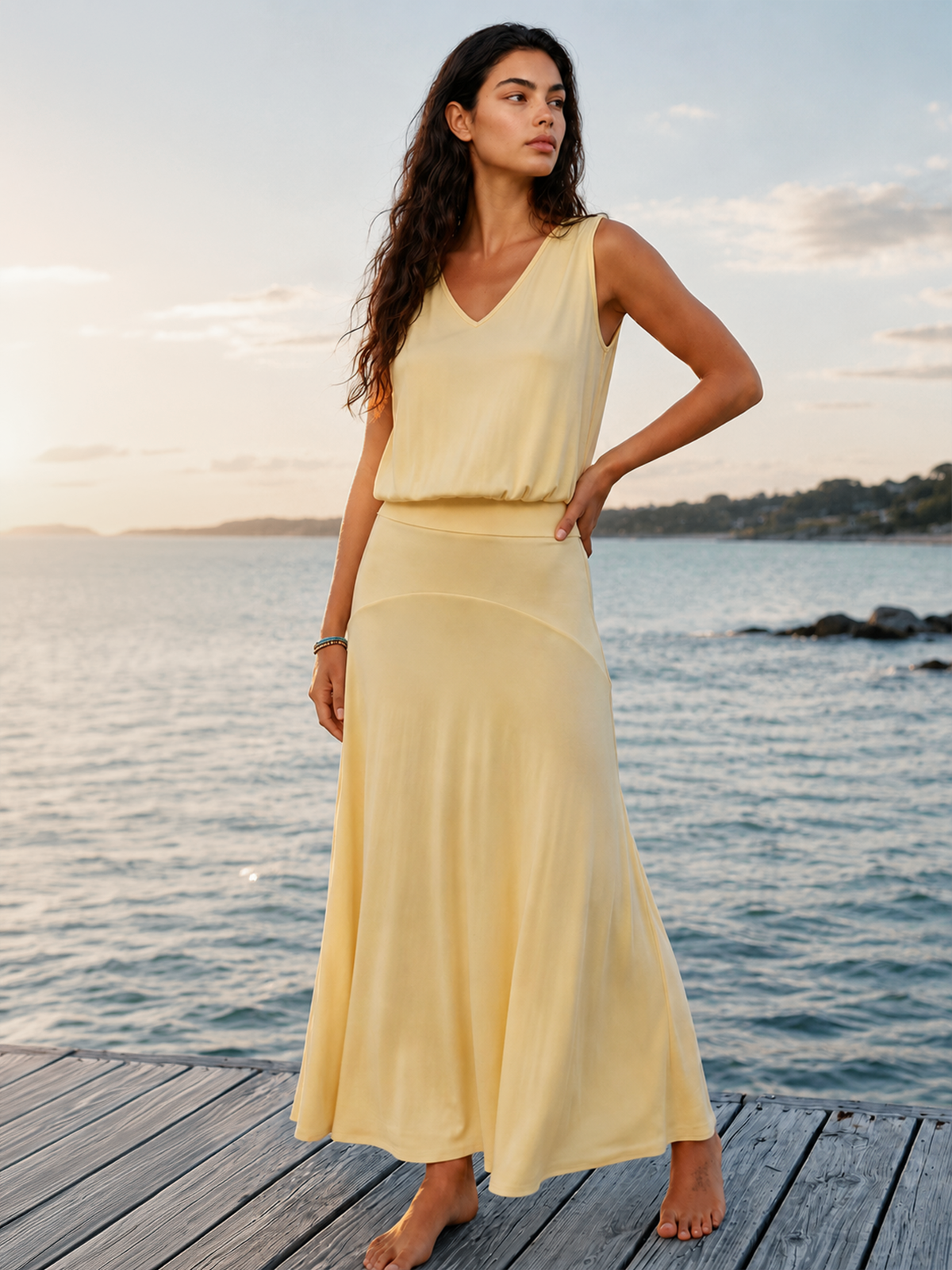 V-Neck Tank Top & Flared Midi Skirt Set