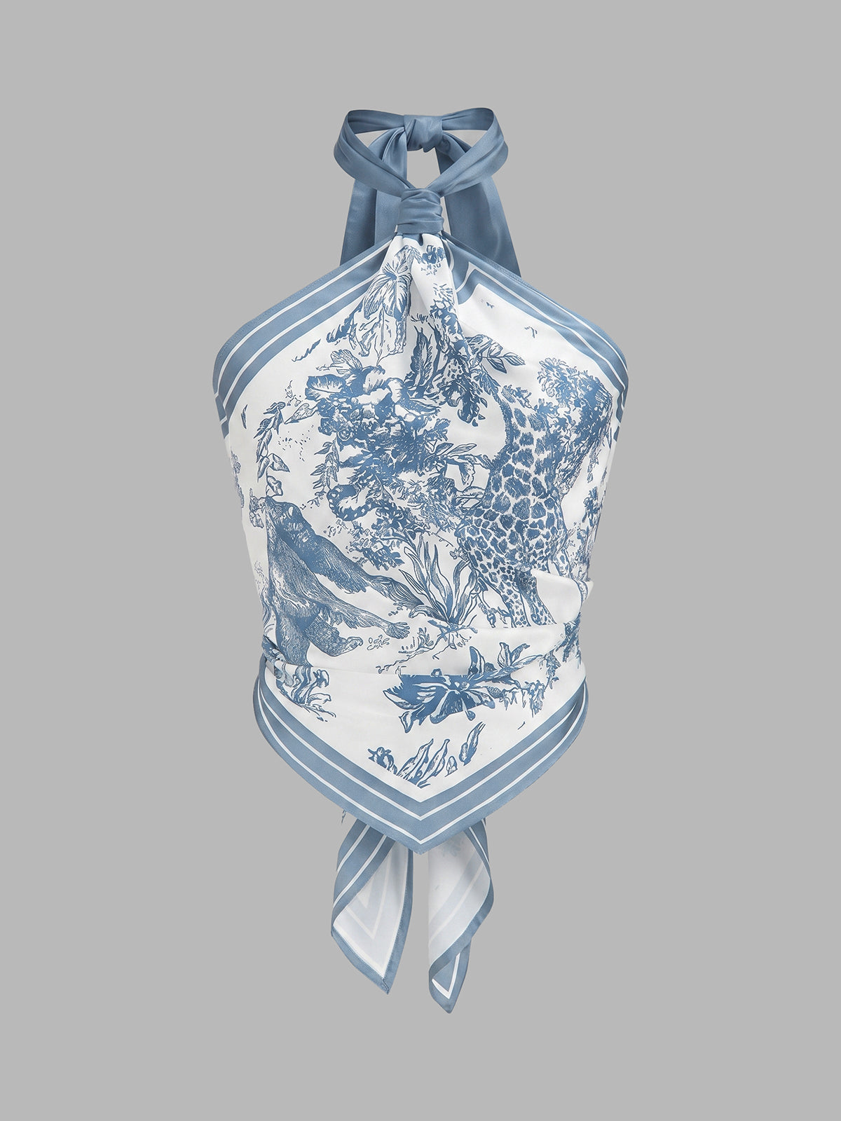 Porcelain Print Scarf Style Halter Blouse