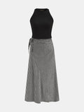 Cable Knit Top & Gingham Wrap Skirt Set