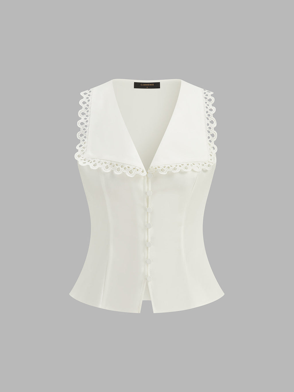 Lace Trim Lapel Buttoned V-Neck Vest