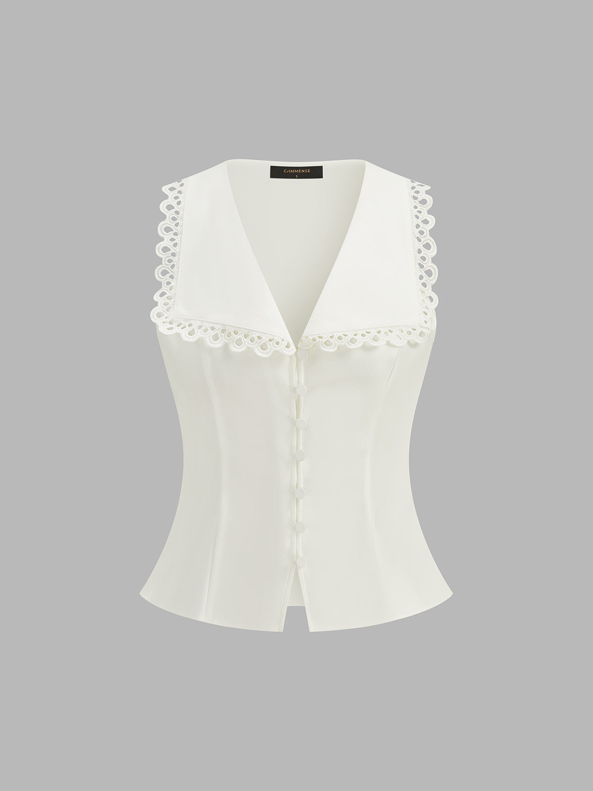 Lace Trim Lapel Buttoned V-Neck Vest