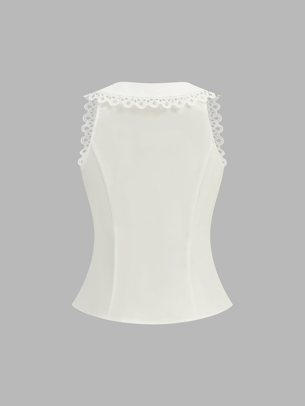 Lace Trim Lapel Buttoned V-Neck Vest
