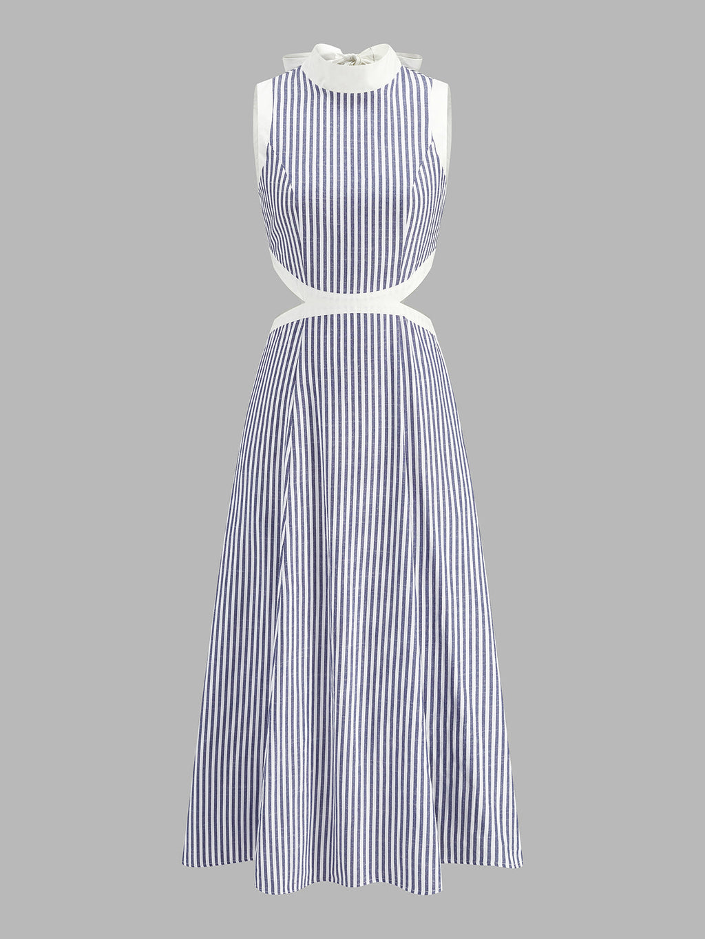 Mock Neck Waist Cutout Striped Maxi Dress