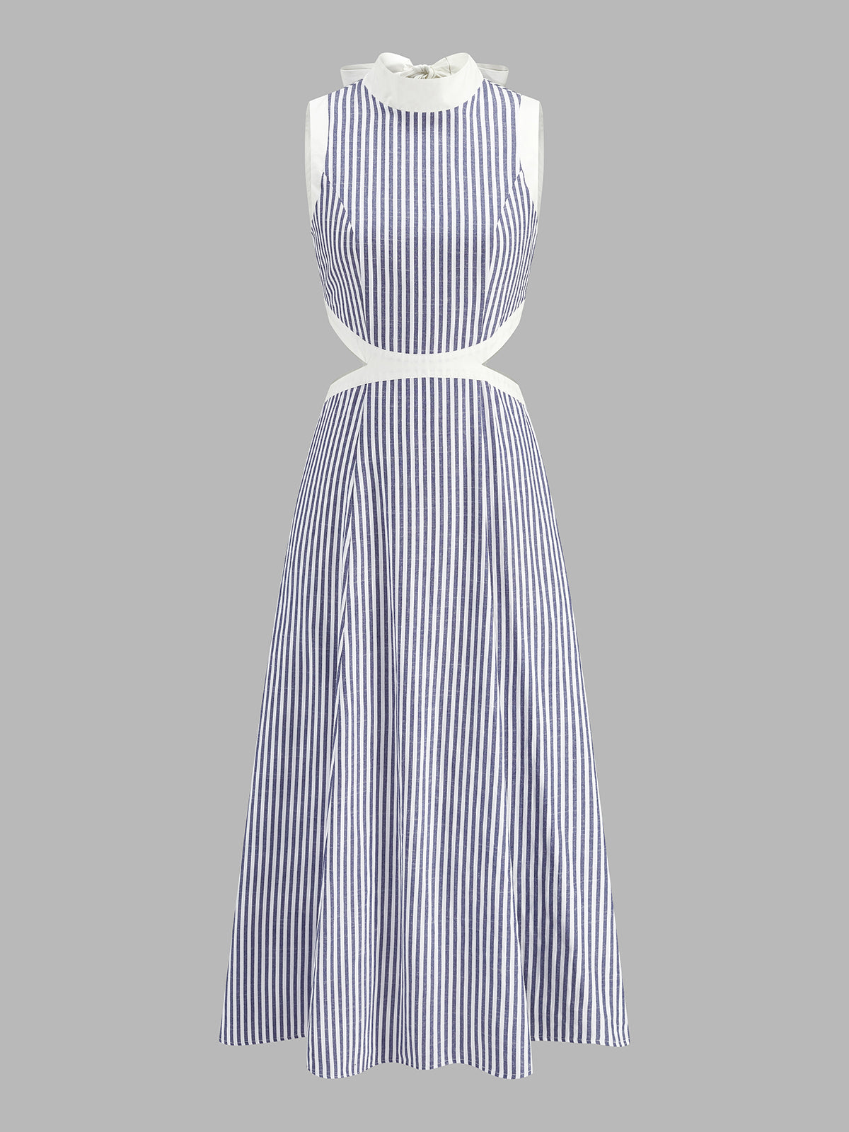 Mock Neck Waist Cutout Striped Maxi Dress