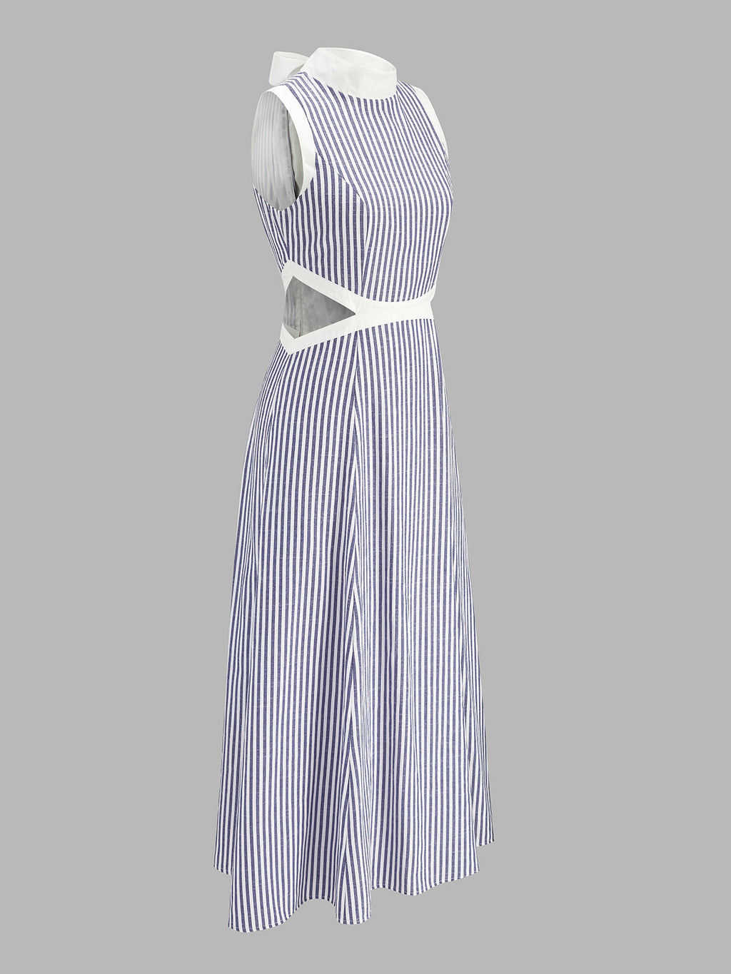 Mock Neck Waist Cutout Striped Maxi Dress