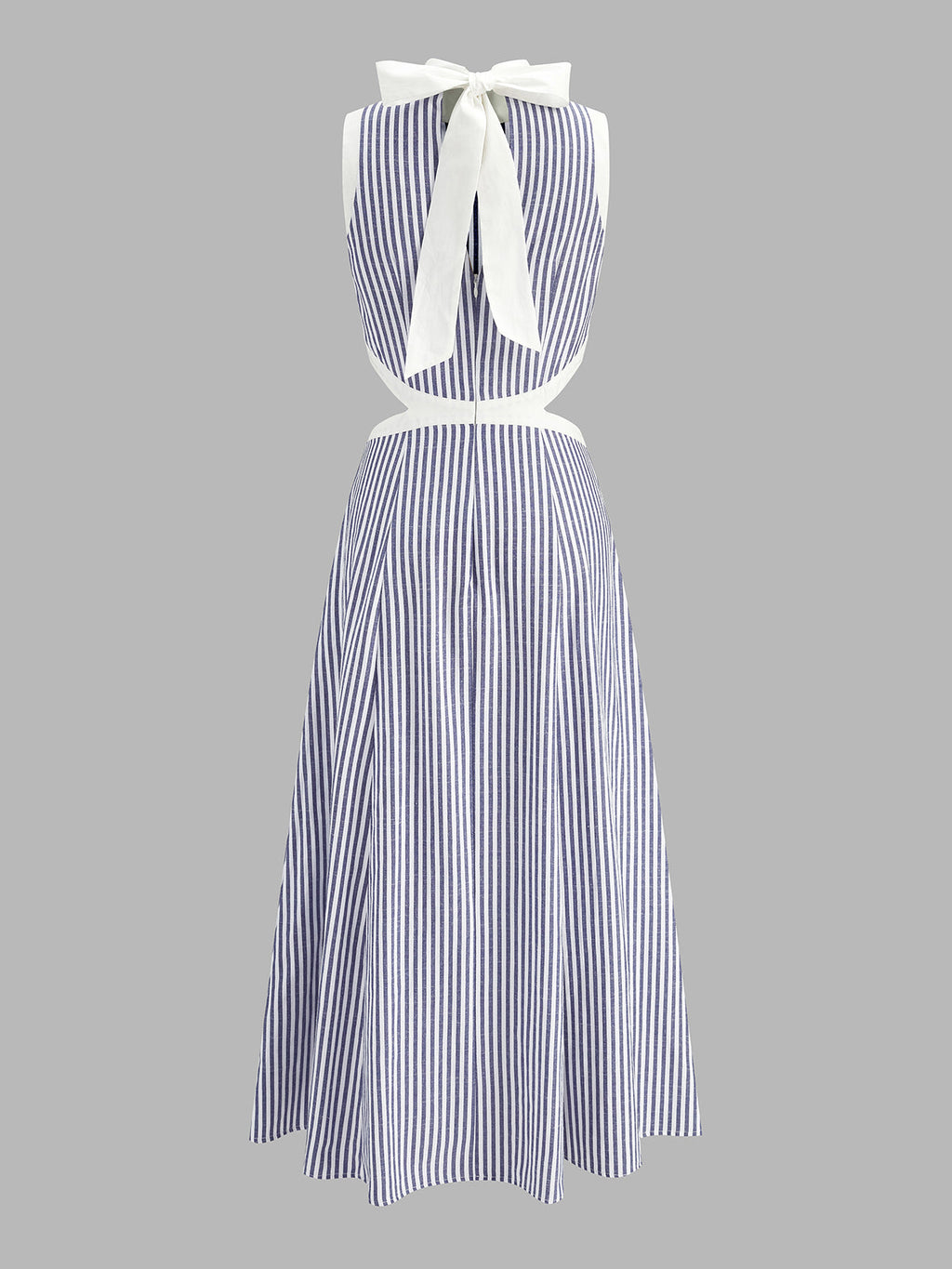 Mock Neck Waist Cutout Striped Maxi Dress
