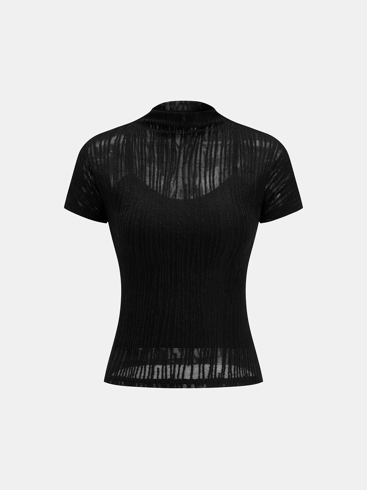 Sheer Mock Neck Top & Cami Top Two Piece Set