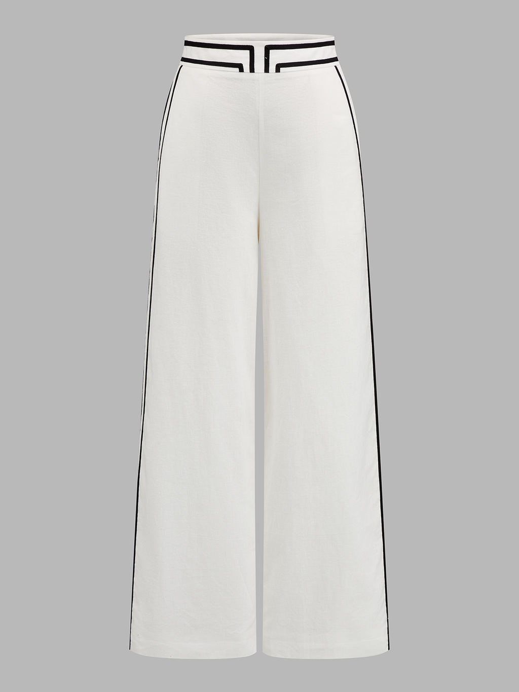 Contrast Trim Cotton Linen Two Piece Pants Set