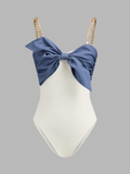 Chain Strap Contrast Bow Bodysuit