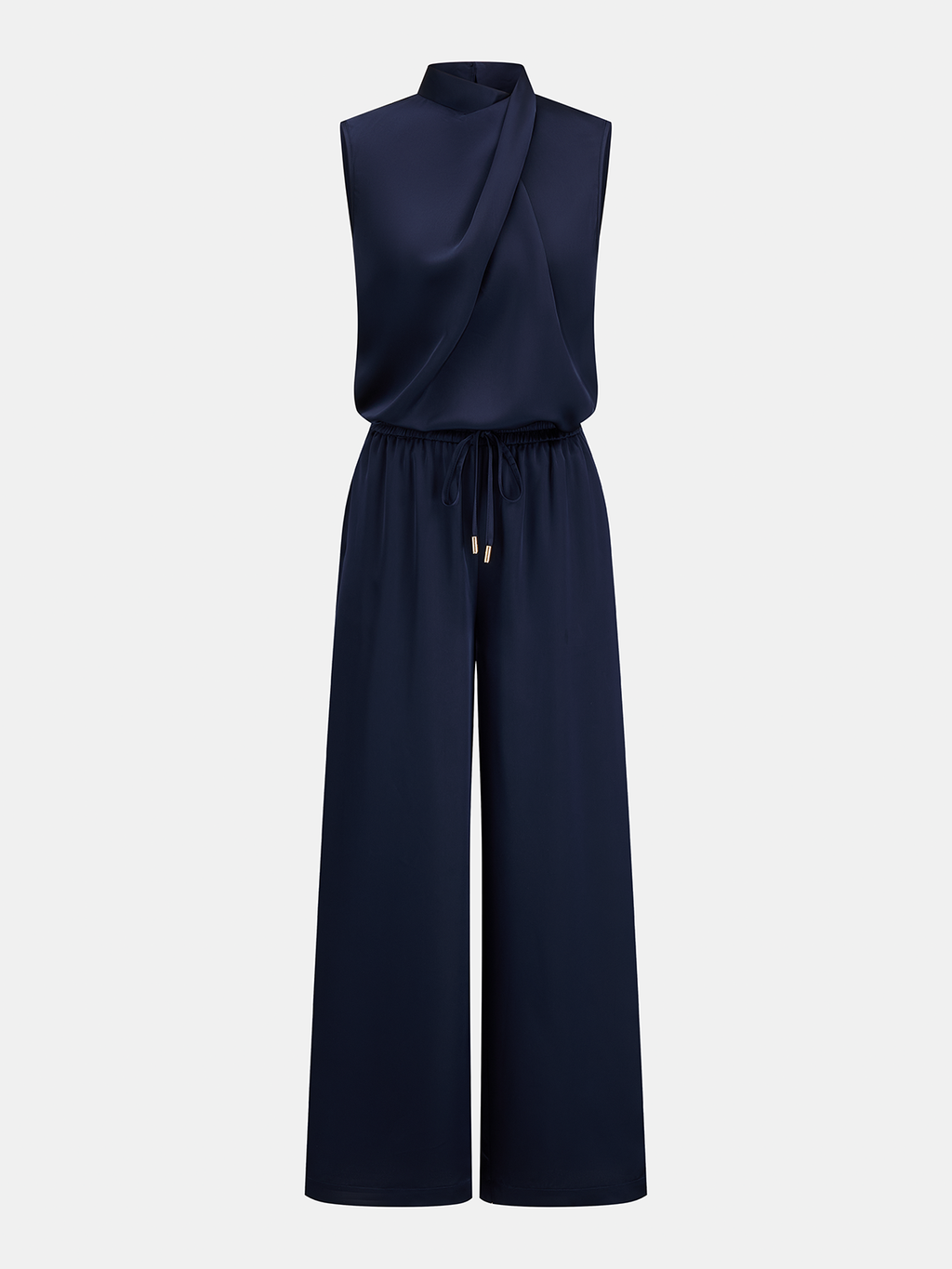Satin Drape Neck Top & Drawstring Pants Set