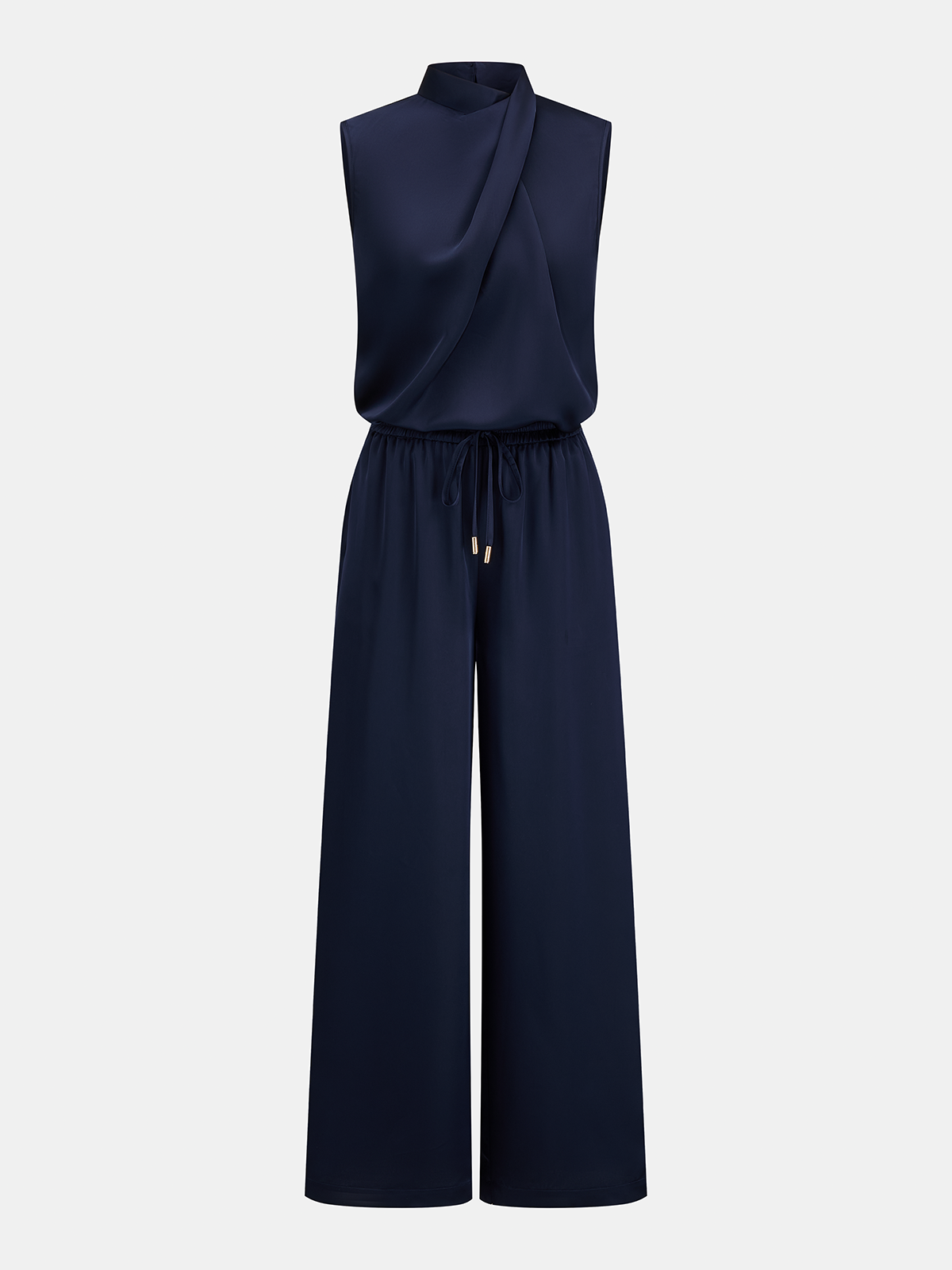 Satin Drape Neck Top & Drawstring Pants Set