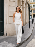 Metal Button Belted Vest & Pants Set