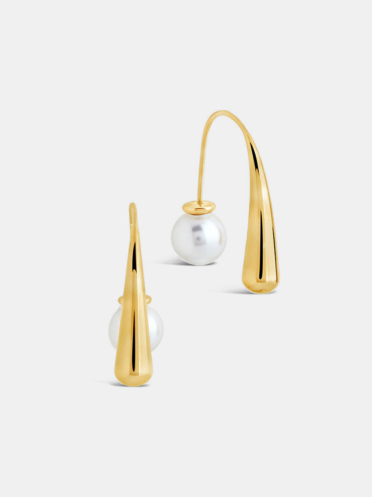 Curved Metal Bar Pearl Drop Earrings