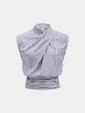 Asymmetrical Neck Striped Sleeveless Blouse