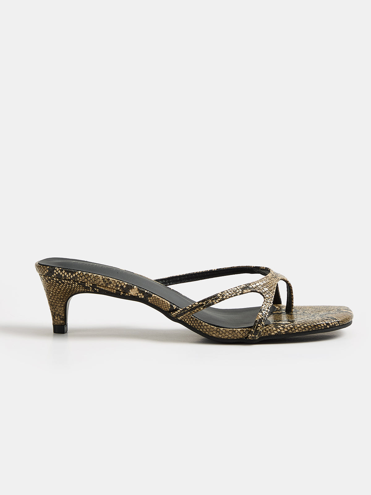 Snake Print Kitten Heel Mule Sandals