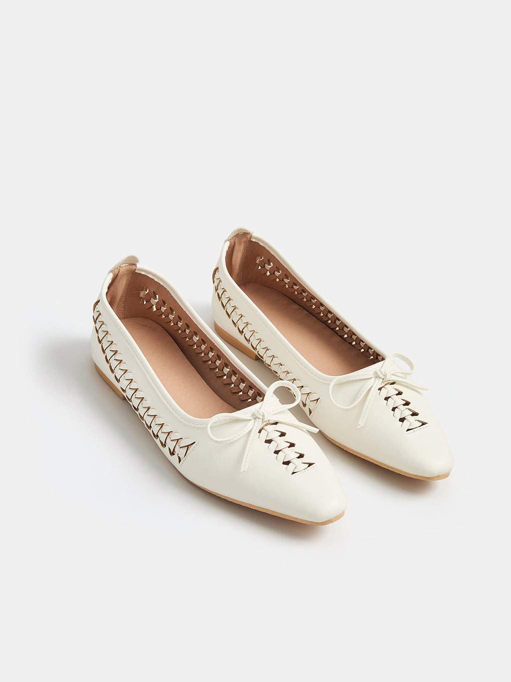 Bow Woven Pointed Toe Flat Shoes