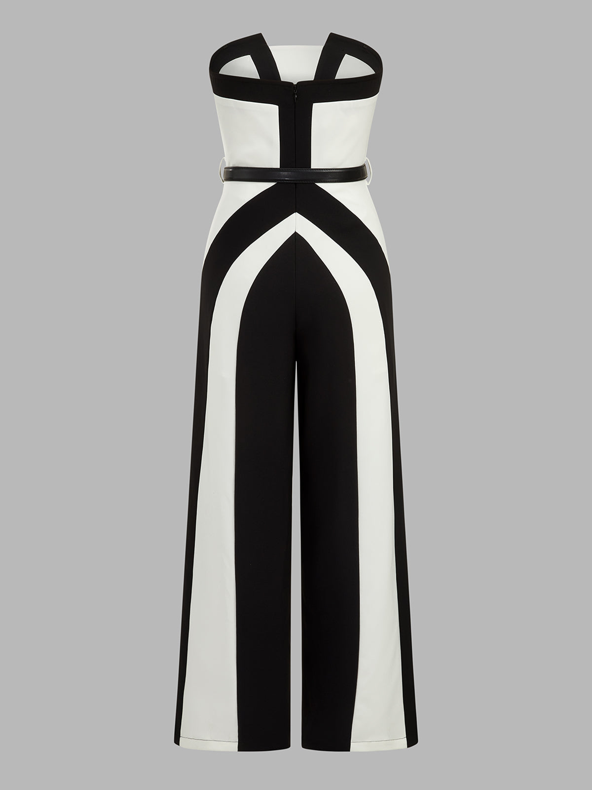 Color Block Strapless Belted Wide Leg Jumpsuit