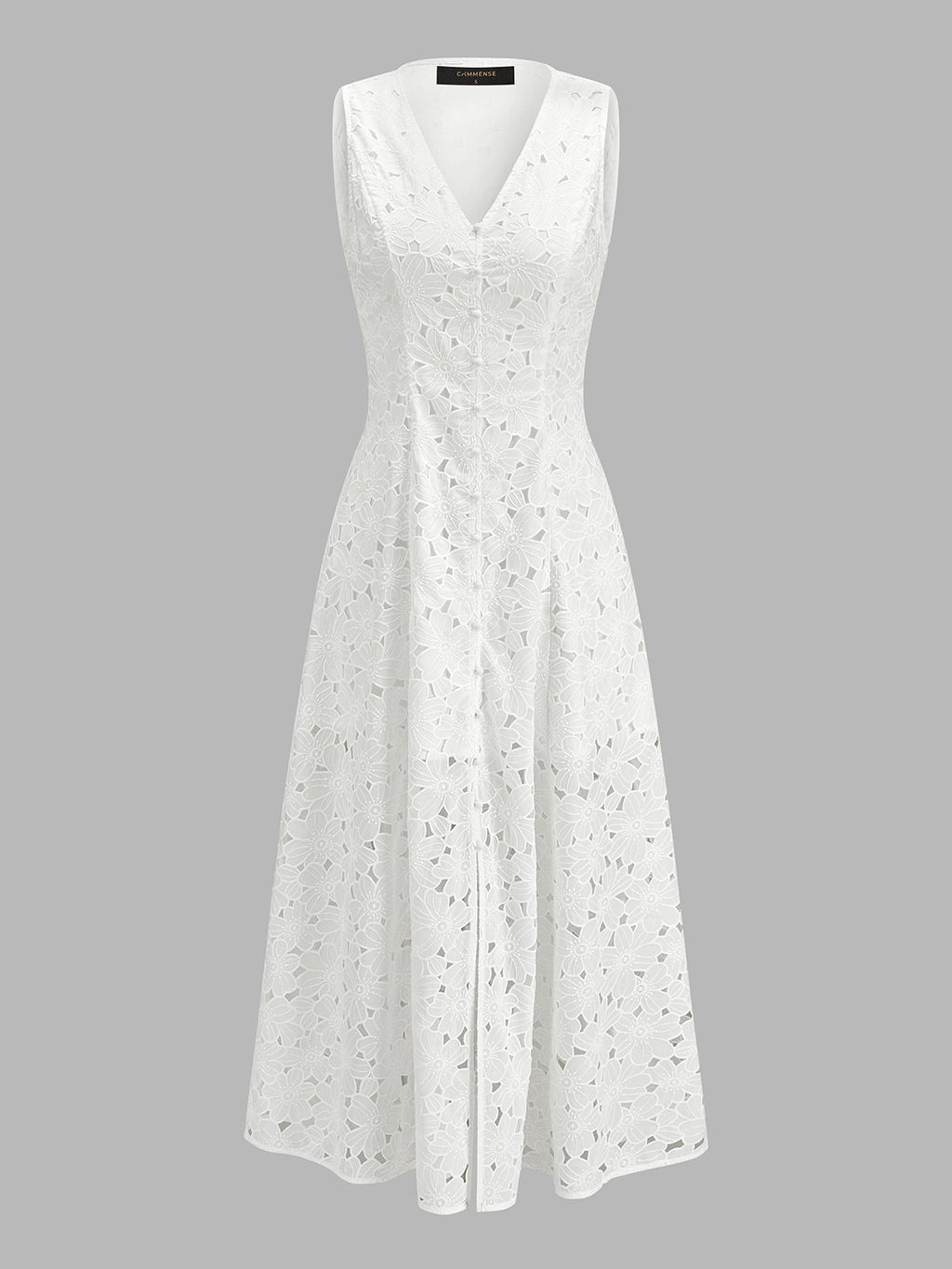 Sleeveless Floral Cutwork Slit Midi Dress