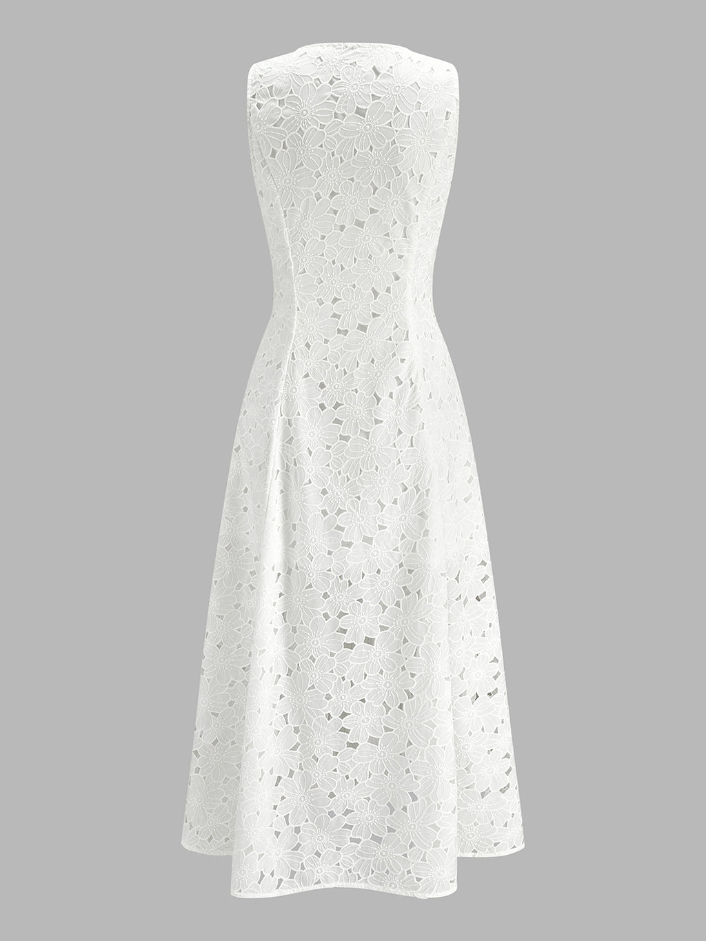 Sleeveless Floral Cutwork Slit Midi Dress
