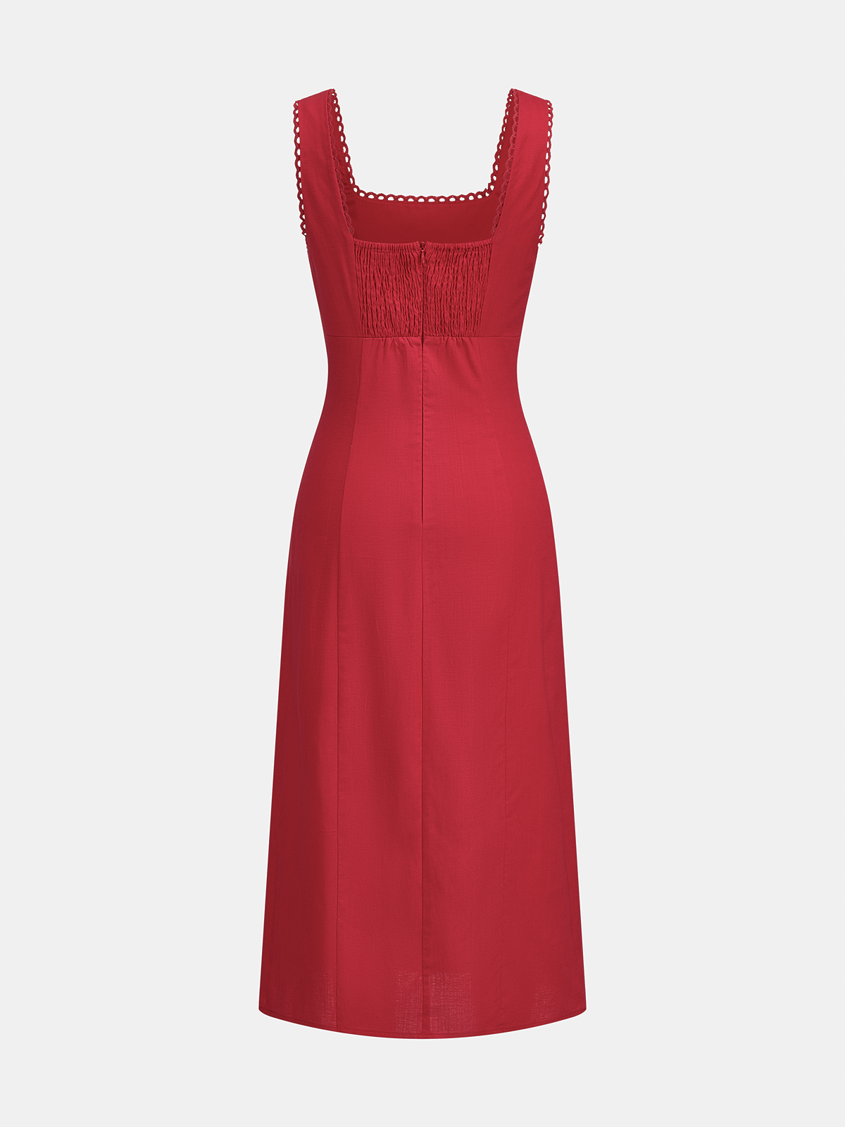 Linen Blend Sleeveless Scallop Trim Midi Dress