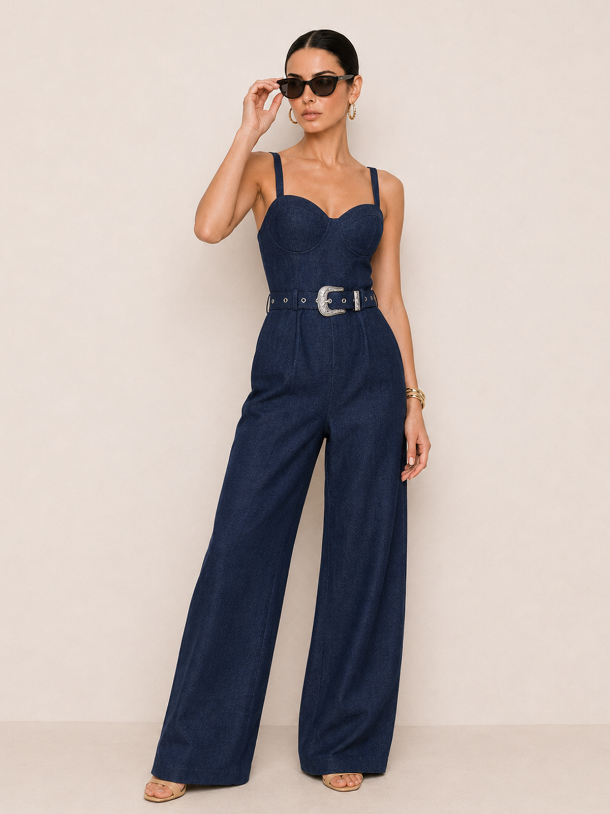 Sweetheart Belted Wide Leg Jumpsuit
