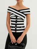 Striped Cross Off Shoulder Knit Top